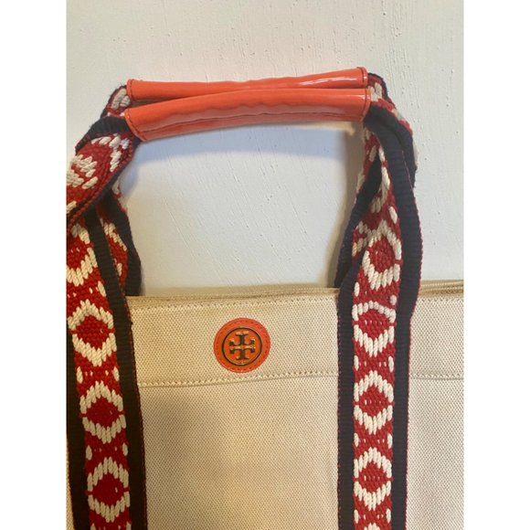 Tory Burch Patent Leather Canvas Tote Bag - Picture 10 of 16